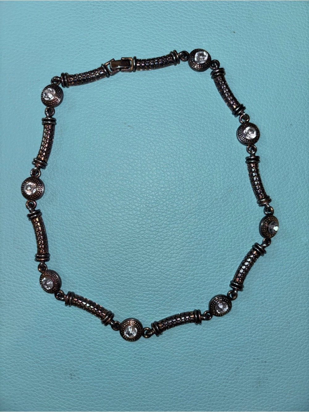 Vintage-Inspired Blackened Silver Tennis Necklace with Clear Stones